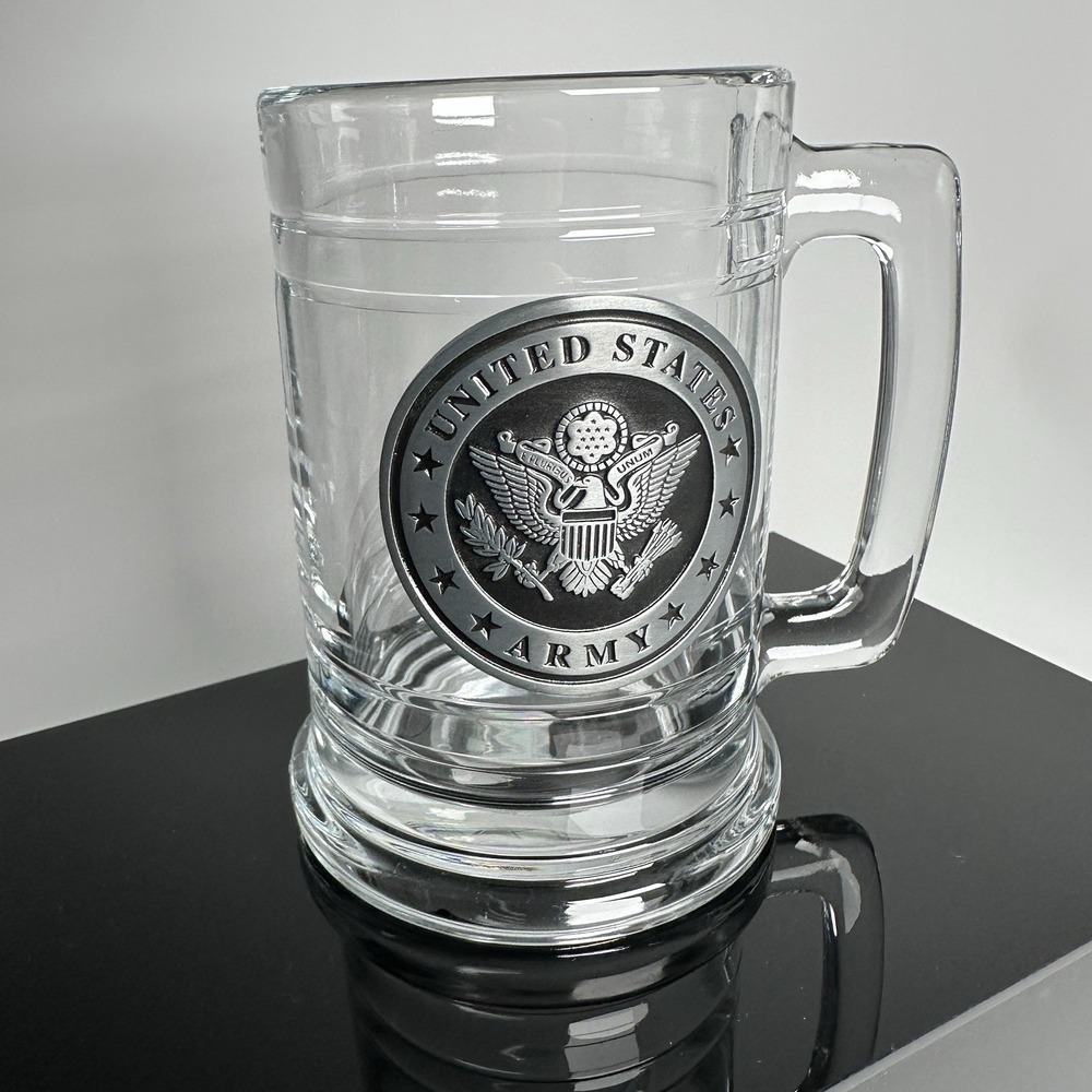 US Army Glass Beer Stein Pewter‎ Army Crest Mug Official Licensed Military Eagle